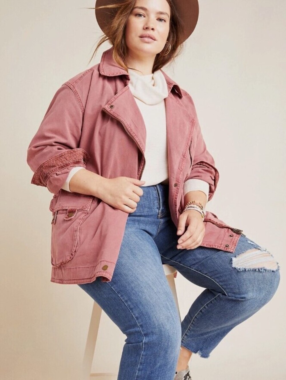 Anthropologie Pink Letty Relaxed Fit Moto Utility Parka - Size - Small